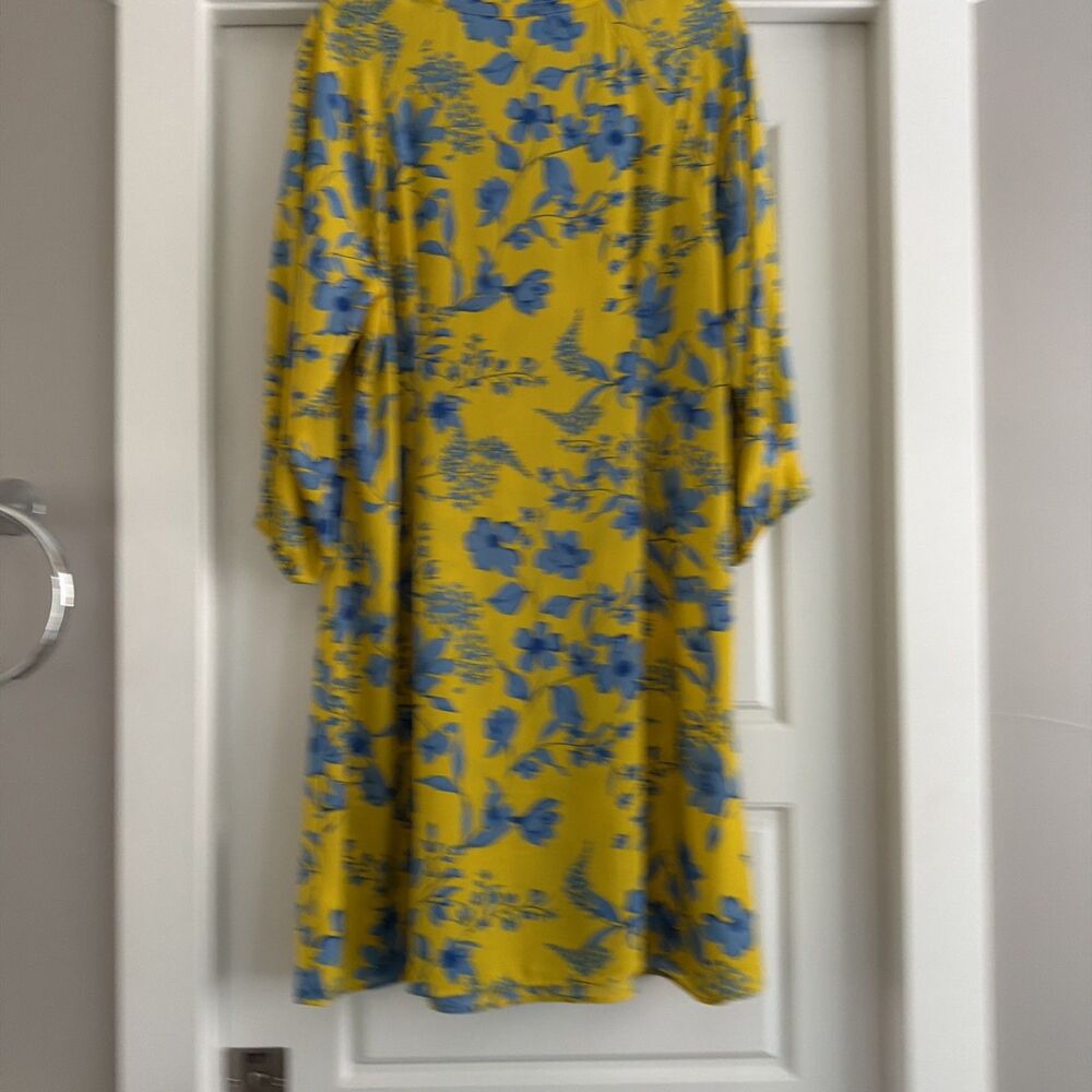 Cabi 5794 Lemon Drop Dress Size Large Yellow Blue Floral 3/4 Sleeves No Tie - Picture 6 of 7